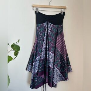 Vero Moda Purple and Teal Patterned Skater Skirt with Black Waist